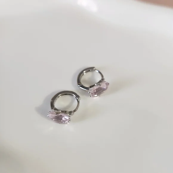 Sterling Silver Pink Zirconia Huggie Earrings - Picture 4 of 5
